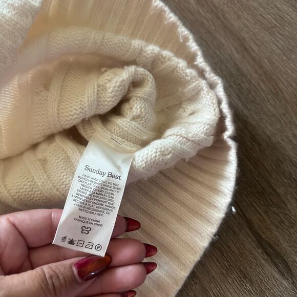 Sunday Best Cable Knit Wool Blend Sweater Ivory V-Neck Pullover SzS SoftNeutral - Picture 10 of 10